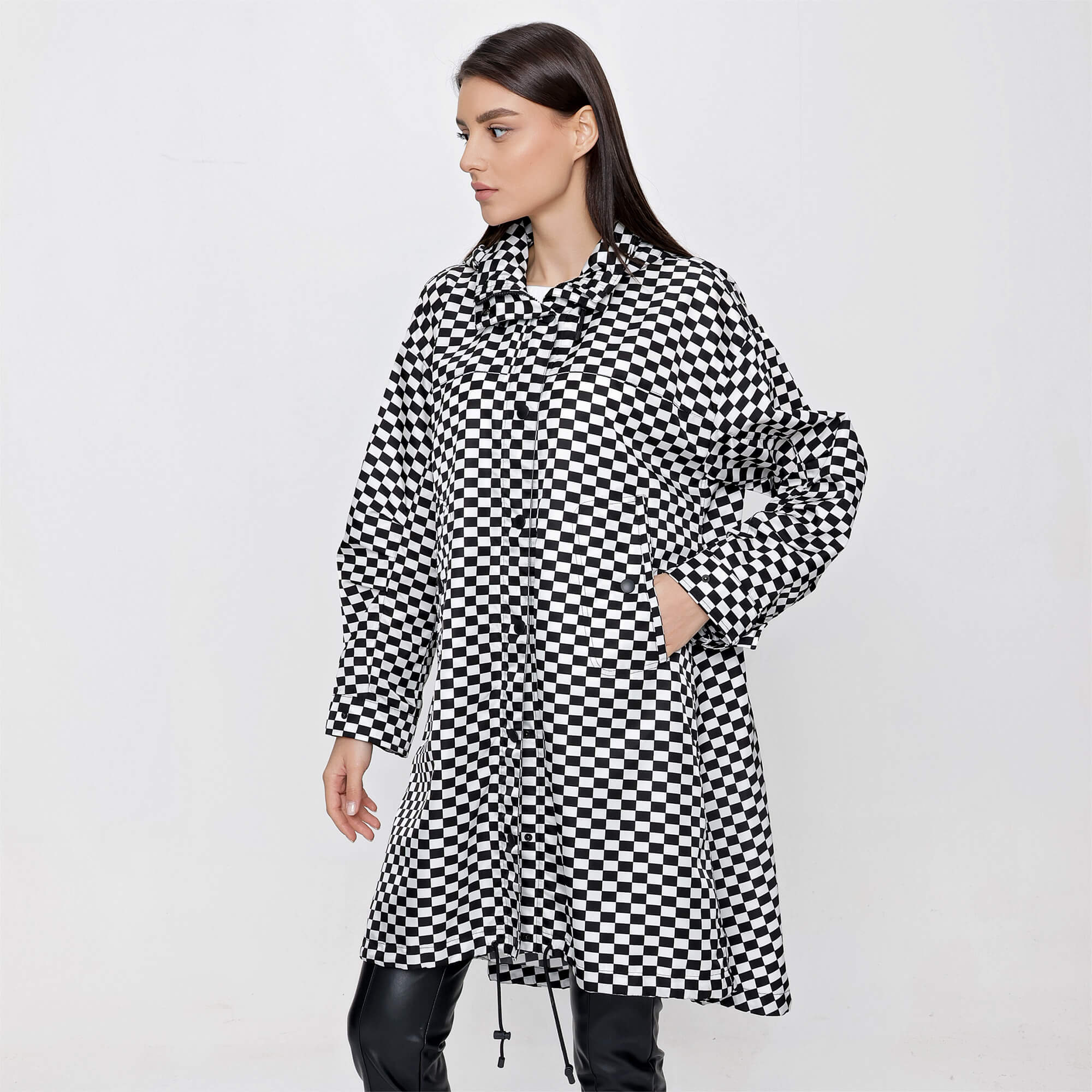 Christian Dior - Checkered Printed Hooded Raincoat